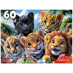 пазлы   60 элементов веселое селфи диких кошек