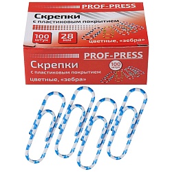 скрепки 28мм "зебра" цветные 100шт /уп