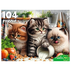 пазлы  104 элемента три котенка на кухне