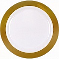 Тарелки пластиковые 26см в наборе 12шт. круглые белые с золотистой полосой по кайме