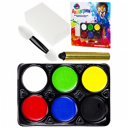 набор аквагрима для детей (6 цветов,карандаш,спонж,аппликатор)